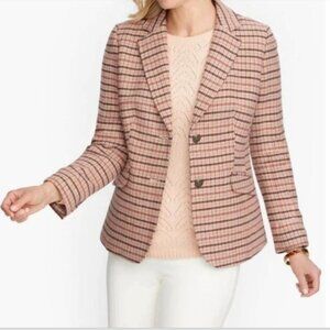 Talbots Classic Shetland Pink Plaid Button Wool Blend Blazer Jacket (38"bust)